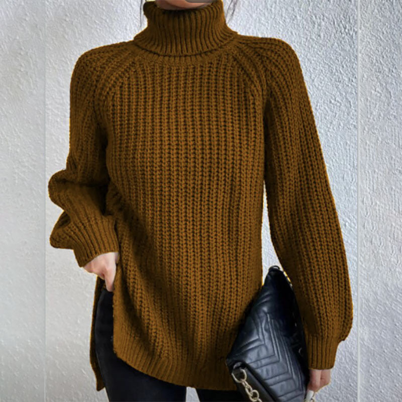 Pull Col Roulé Femme à Fente Élégant