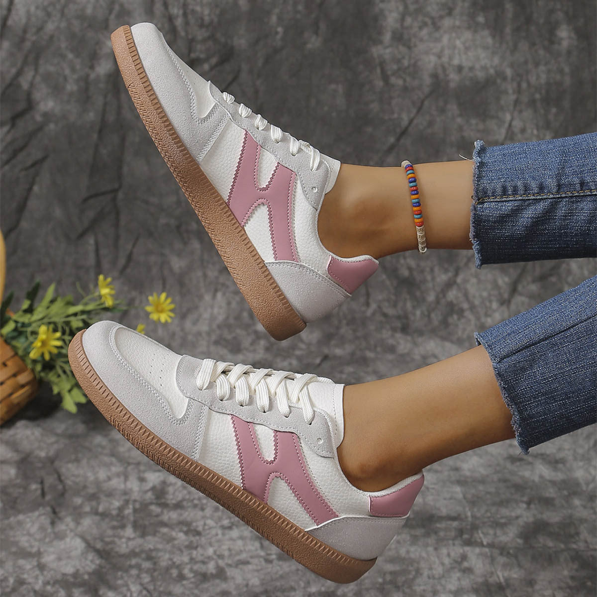 Chaussures plates à lacets color block