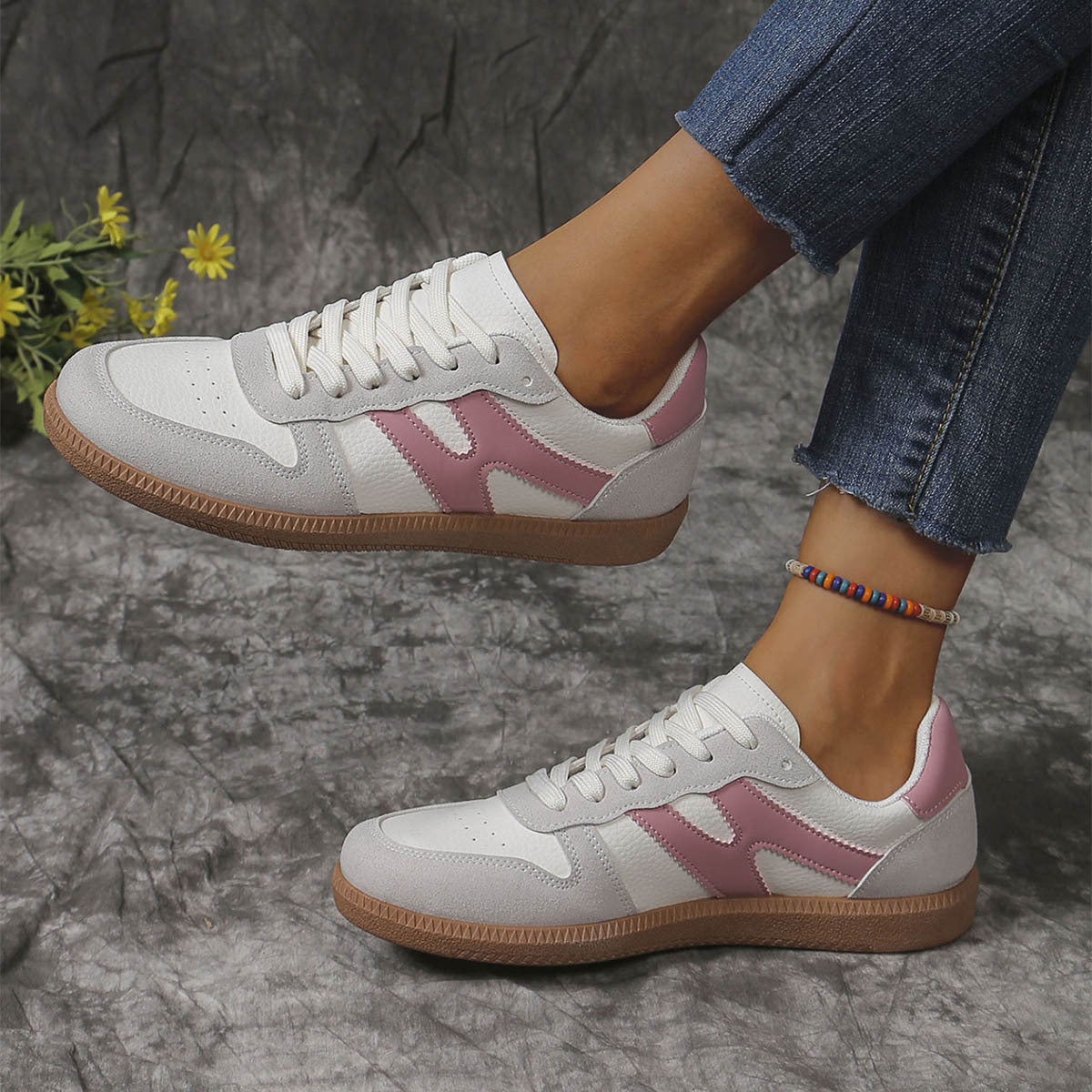 Chaussures plates à lacets color block