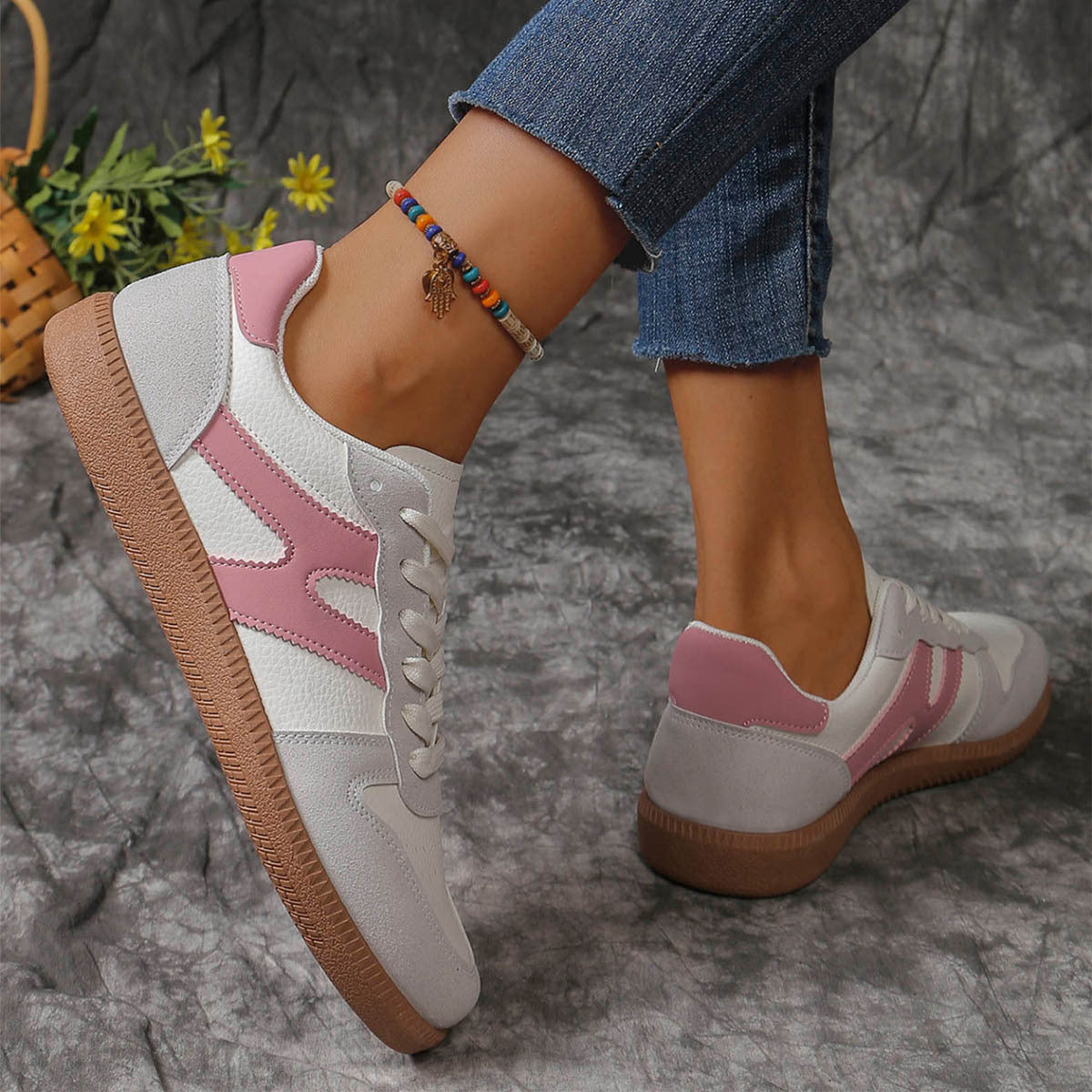 Chaussures plates à lacets color block