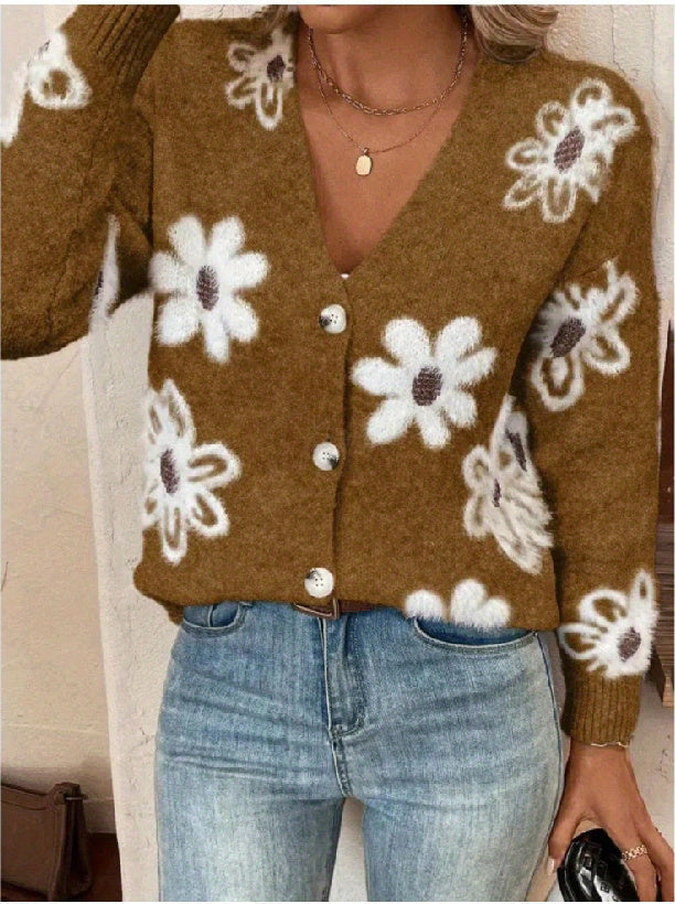Cardigan boutonné à imprimé floral