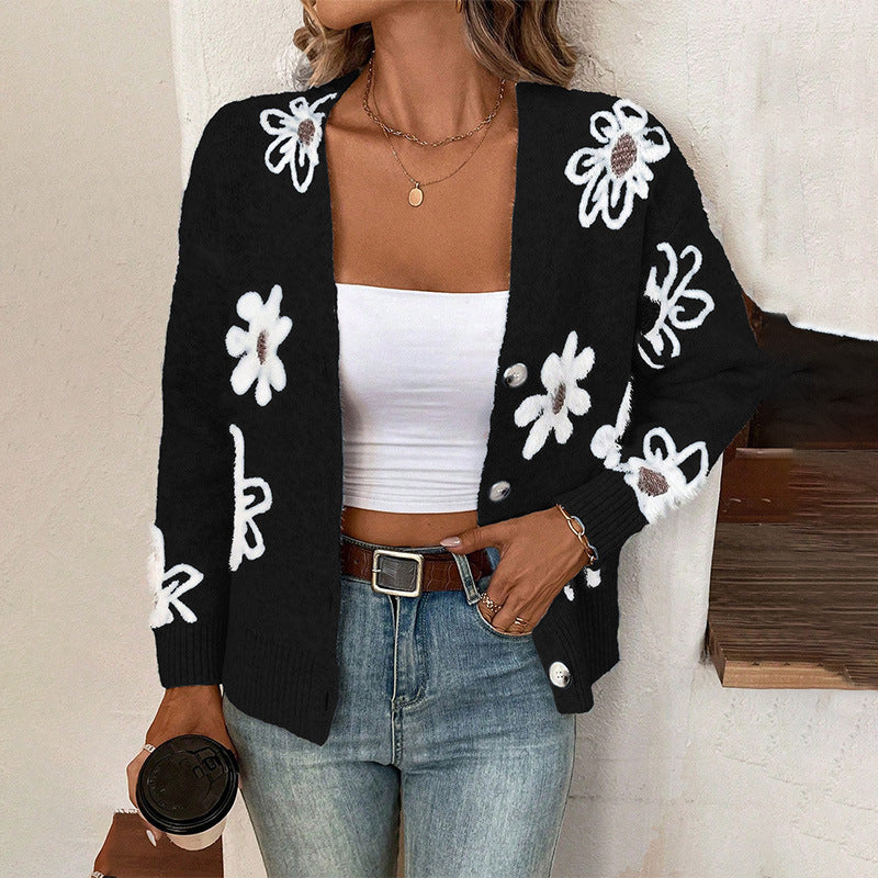 Cardigan boutonné à imprimé floral