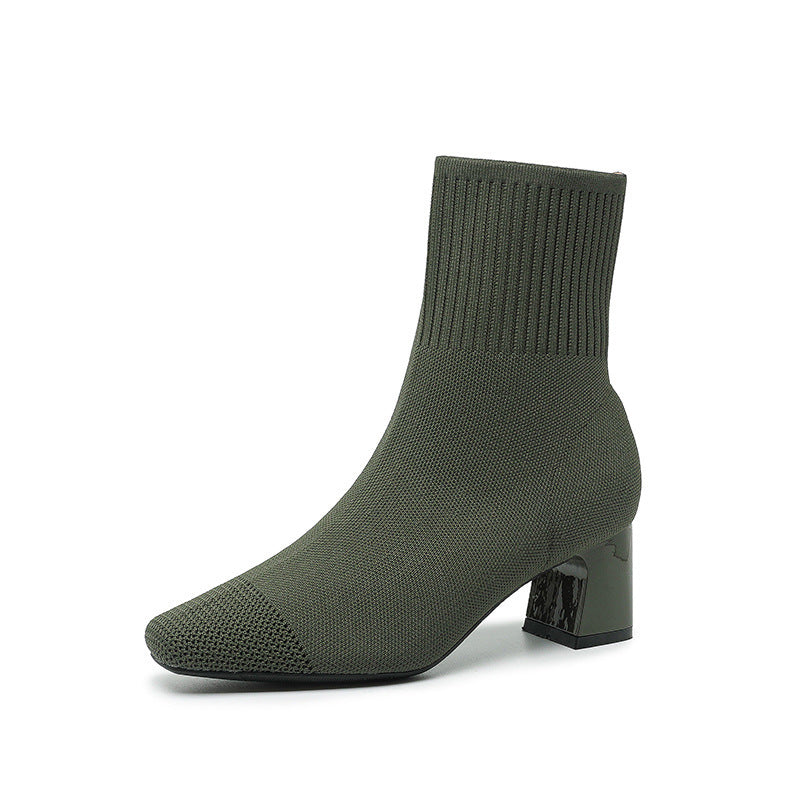 Bottes fines à talons épais et élastiques