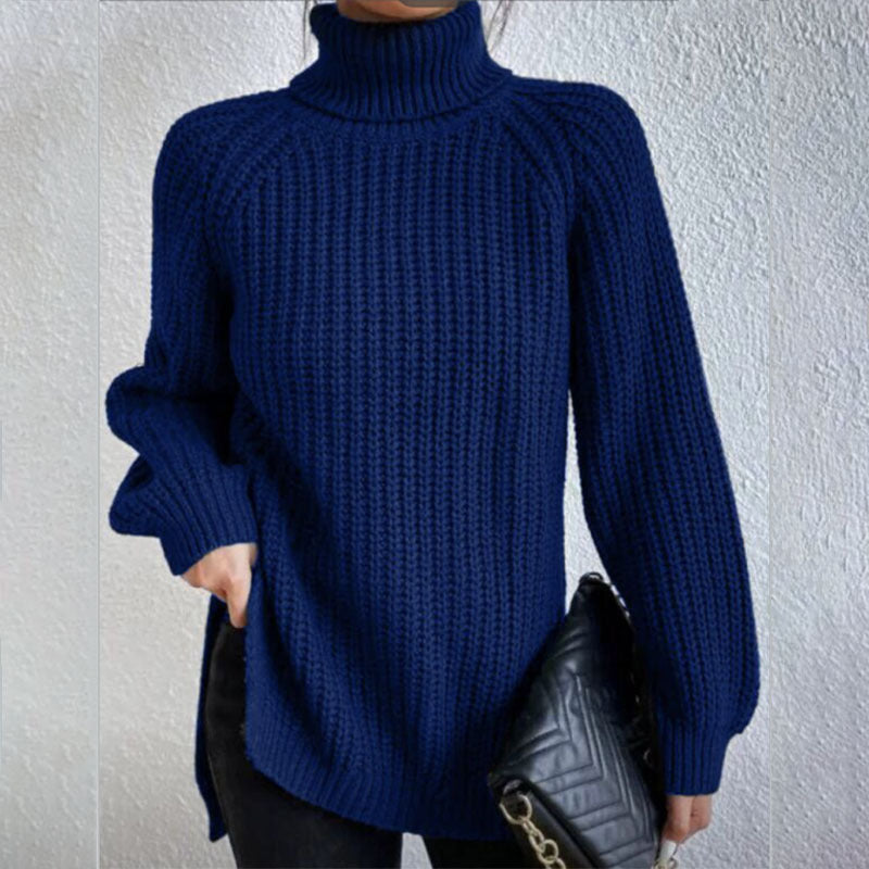 Pull Col Roulé Femme à Fente Élégant