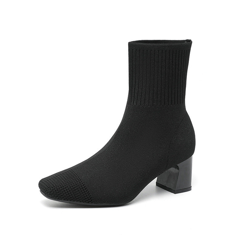 Bottes fines à talons épais et élastiques