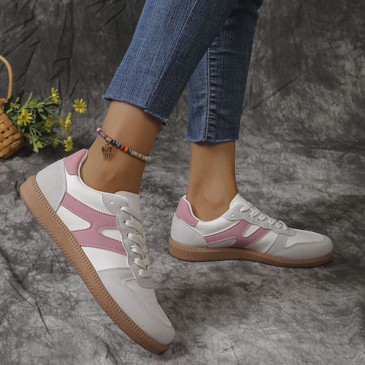 Chaussures plates à lacets color block