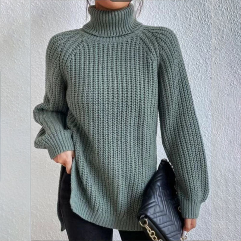 Pull Col Roulé Femme à Fente Élégant