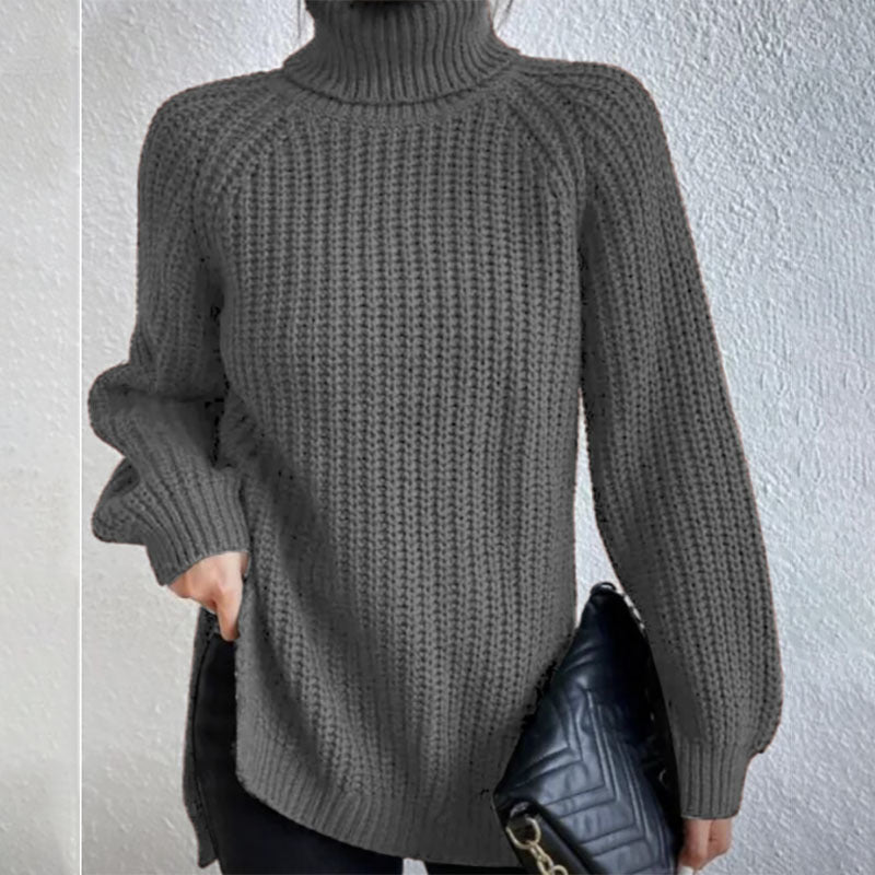 Pull Col Roulé Femme à Fente Élégant