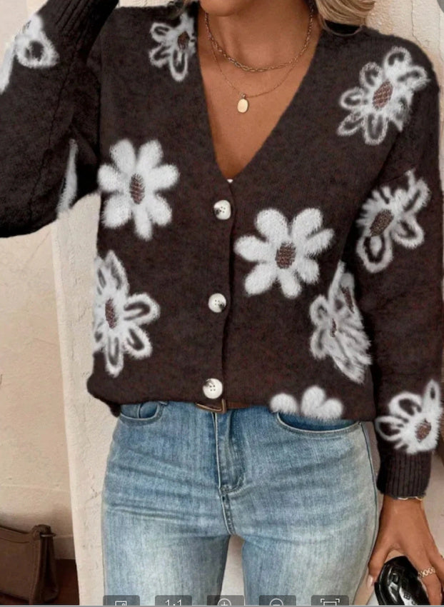 Cardigan boutonné à imprimé floral