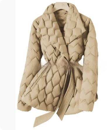 Veste d'hiver à surpiqûres ondulées avec ceinture