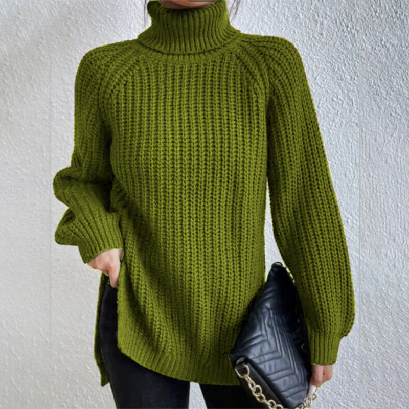 Pull Col Roulé Femme à Fente Élégant