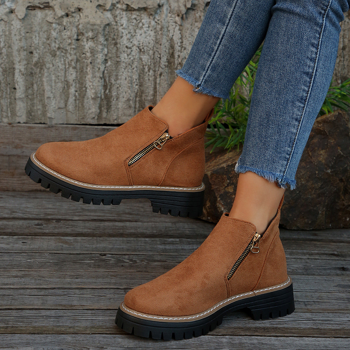 Bottines Tendance Avec Fermeture Éclair Latérale