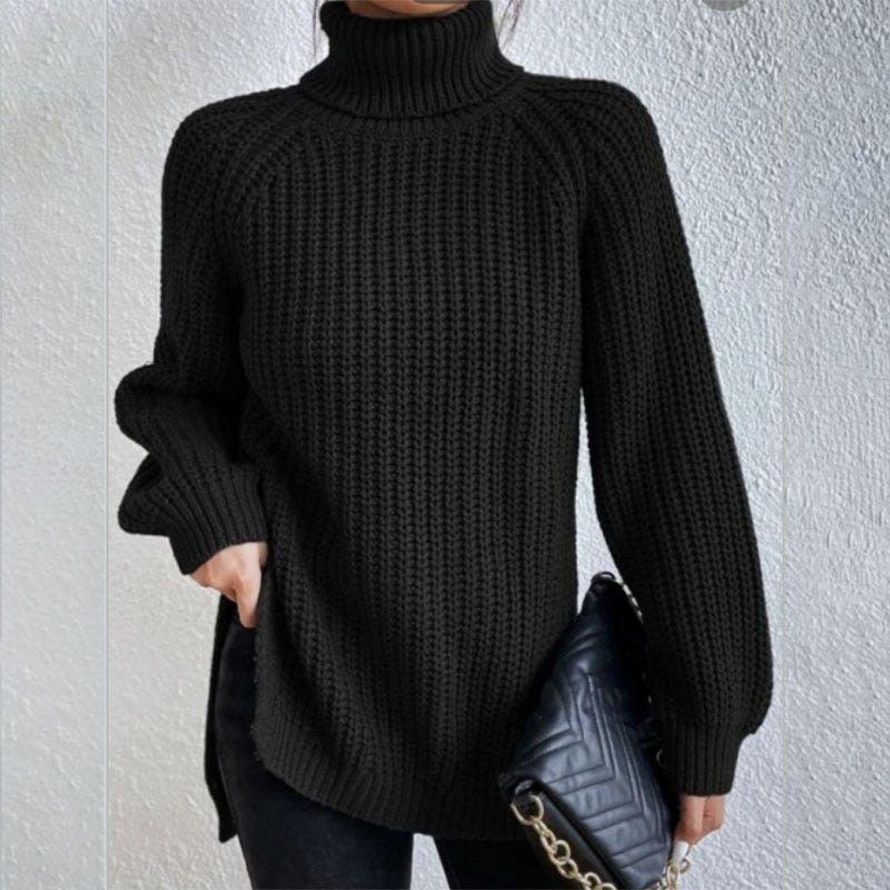 Pull Col Roulé Femme à Fente Élégant