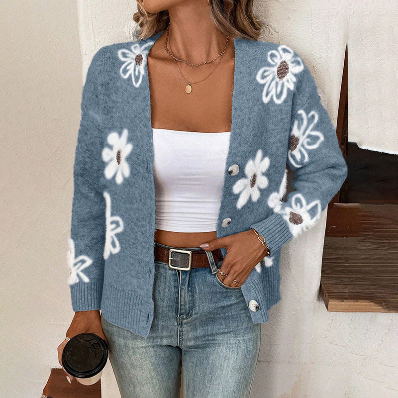 Cardigan boutonné à imprimé floral