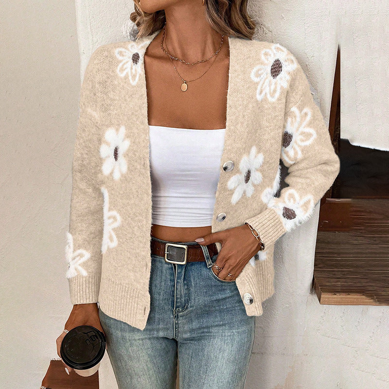 Cardigan boutonné à imprimé floral