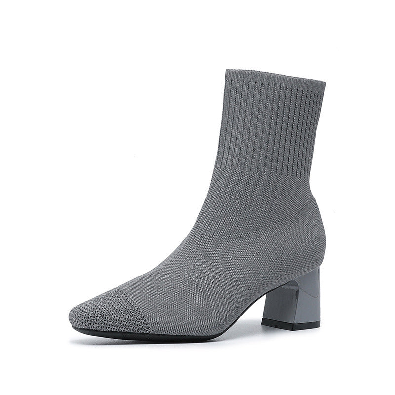 Bottes fines à talons épais et élastiques