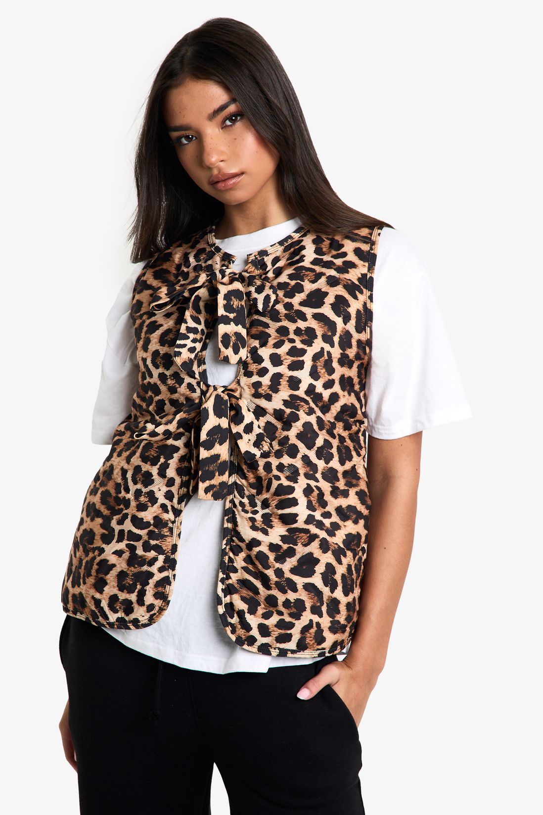 Gilet matelassé à détail noeud léopard
