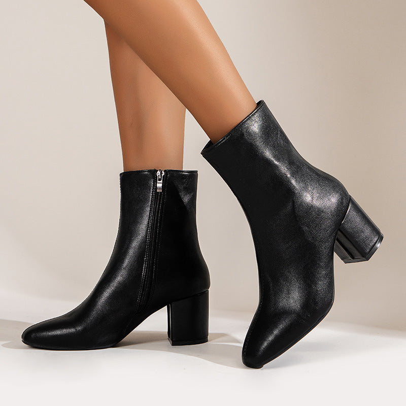 Bottes à talons épais bout pointu femme