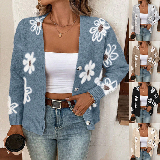 Cardigan boutonné à imprimé floral