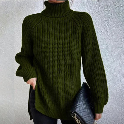 Pull Col Roulé Femme à Fente Élégant.