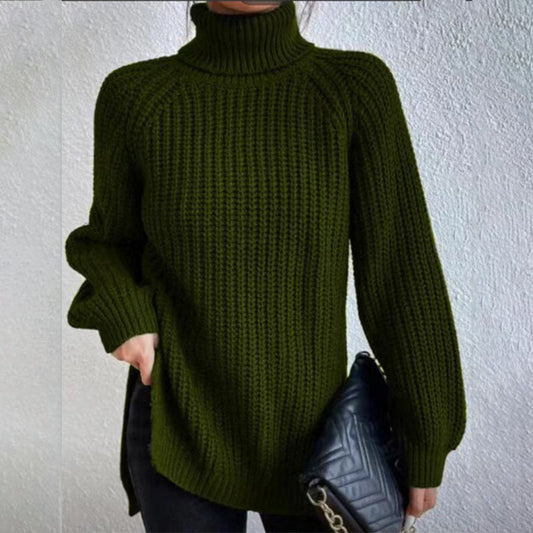 Pull Col Roulé Femme à Fente Élégant
