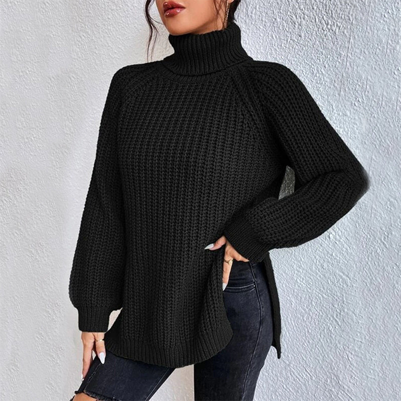 Pull Col Roulé Femme à Fente Élégant