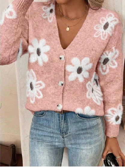 Cardigan boutonné à imprimé floral.