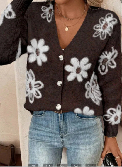 Cardigan boutonné à imprimé floral.