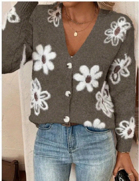 Cardigan boutonné à imprimé floral