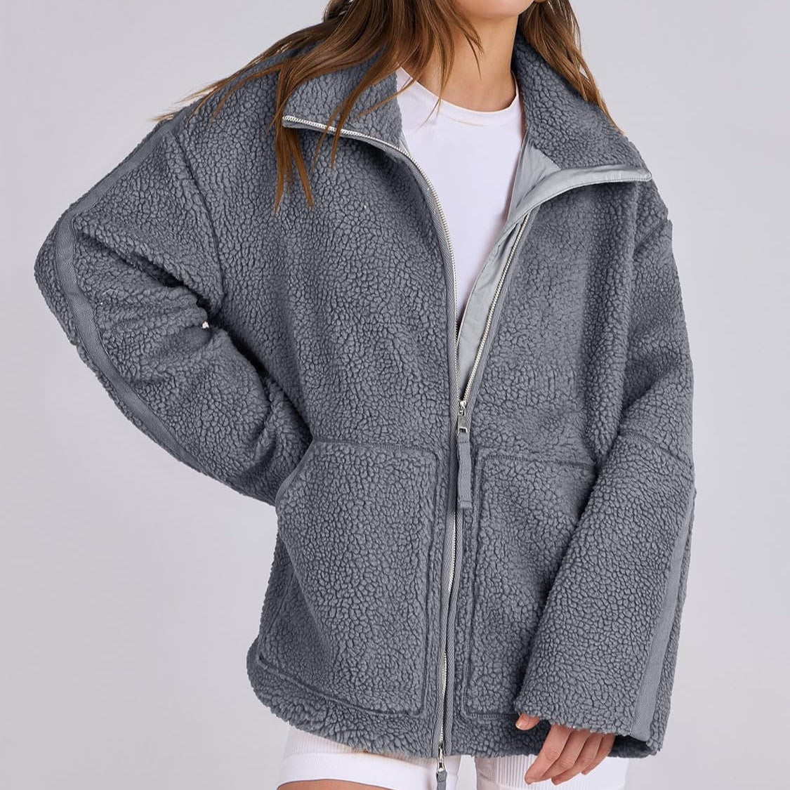 Manteau d'hiver à revers zippé avec poches