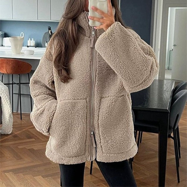 Manteau d'hiver à revers zippé avec poches