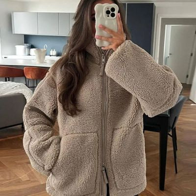 Manteau d'hiver à revers zippé avec poches