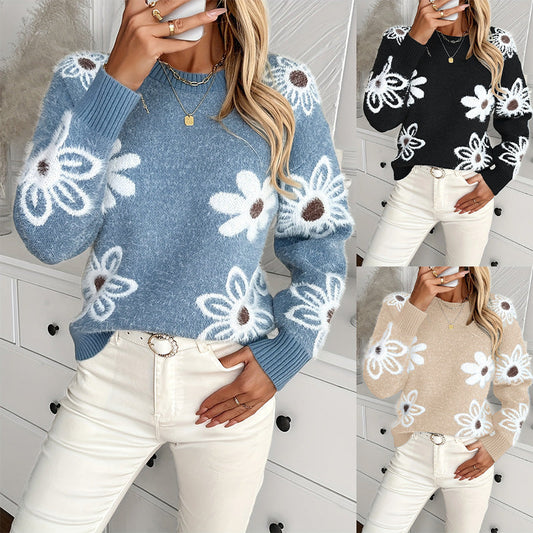 Pull tricoté à fleurs