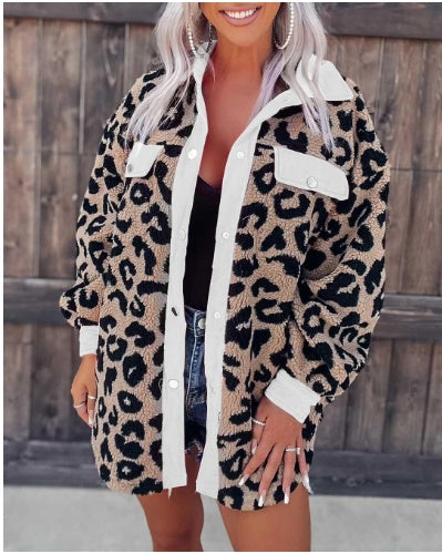 Manteau en peluche imprimé léopard décontracté