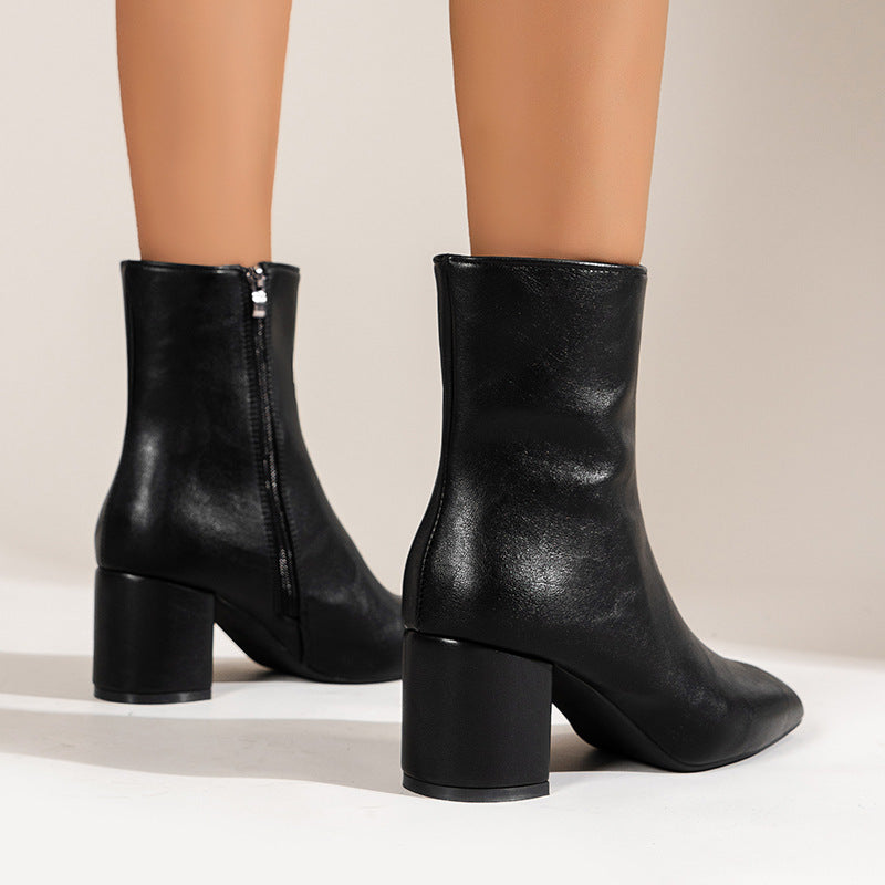 Bottes à talons épais bout pointu femme