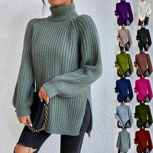 Pull Col Roulé Femme à Fente Élégant