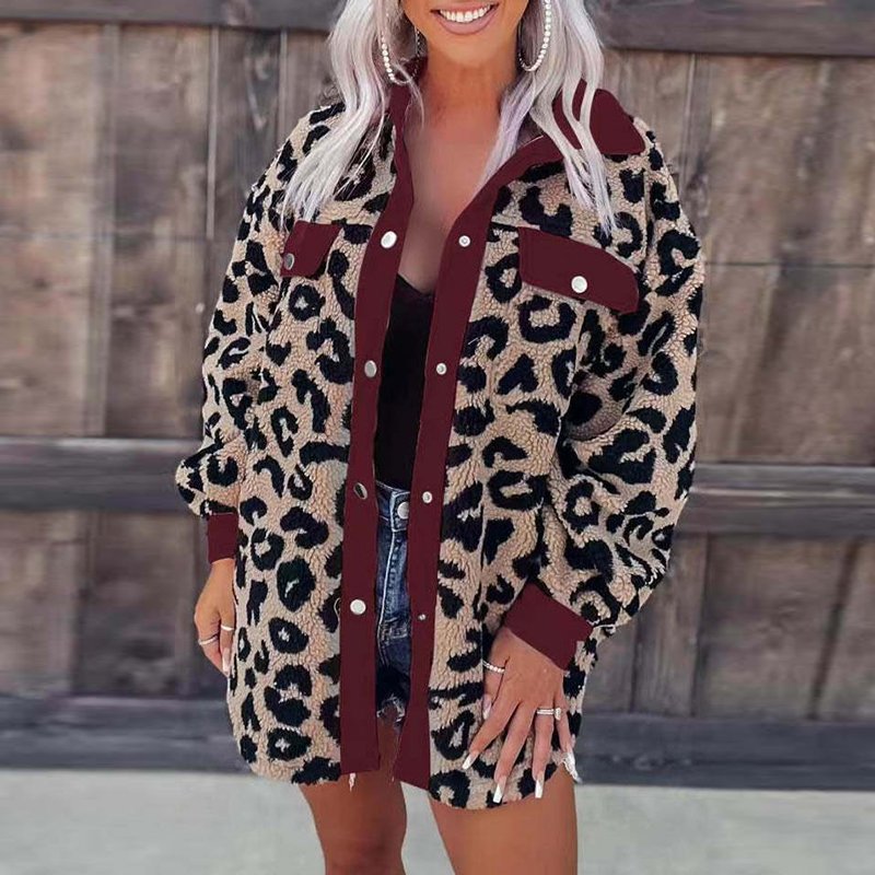 Manteau en peluche imprimé léopard décontracté
